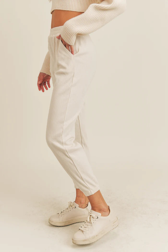 Ribbed Knit Jogger: Taupe