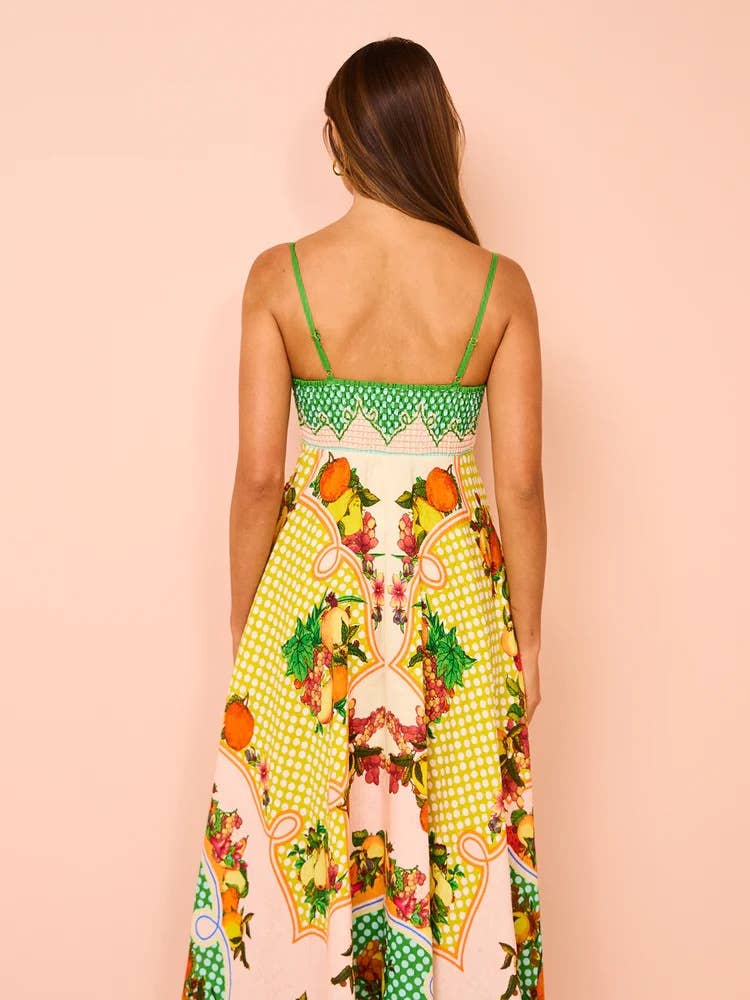Suspender maxi dress graffiti print swing dress beach dress