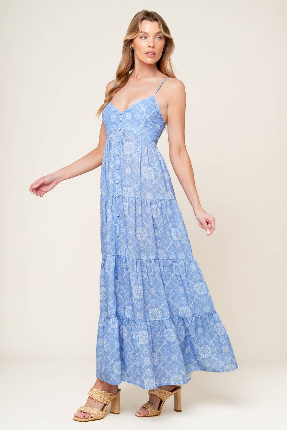 Print woven maxi dress: Slate Blue