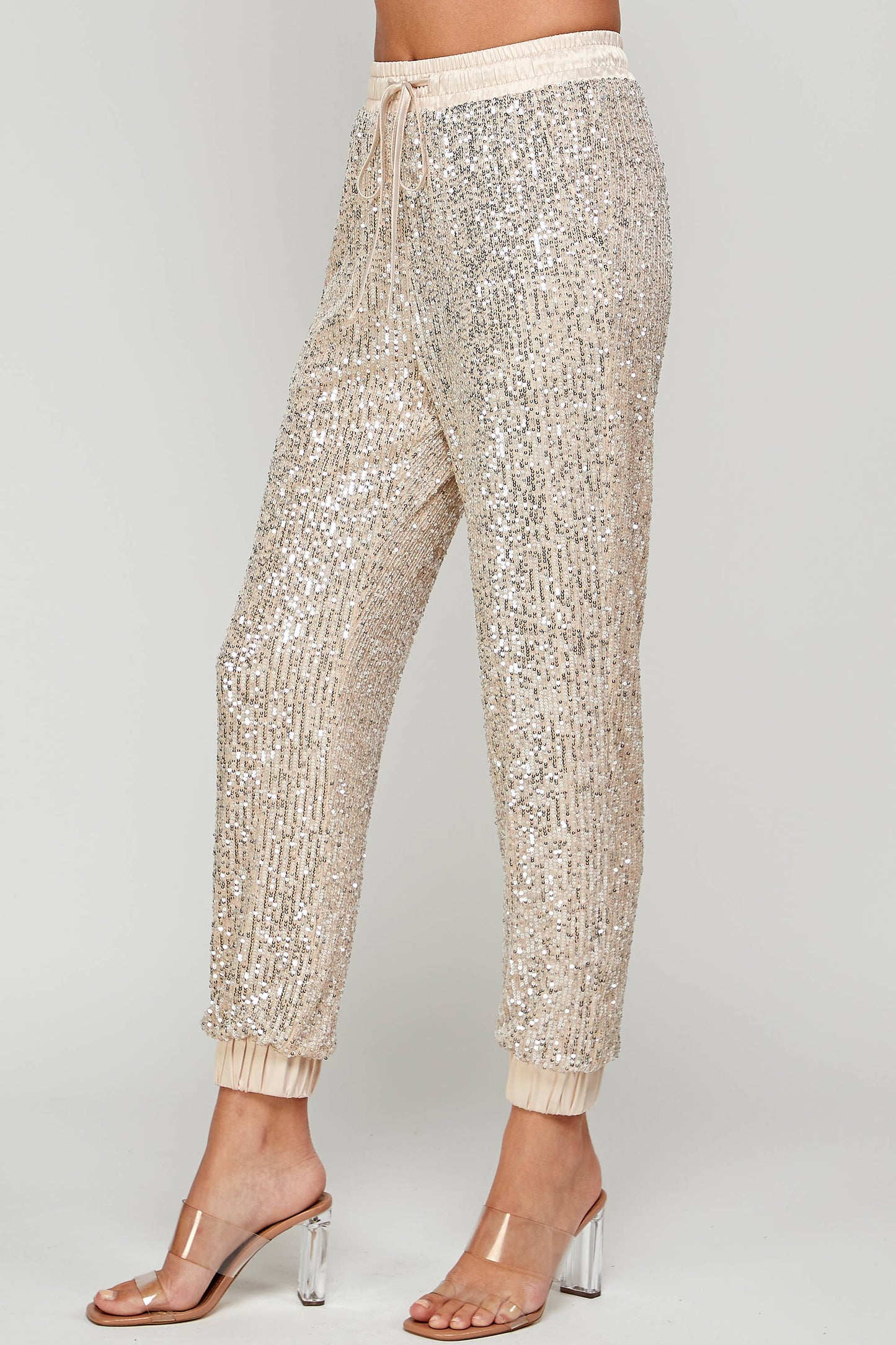 SEQUIN JOGGERS: Champagne