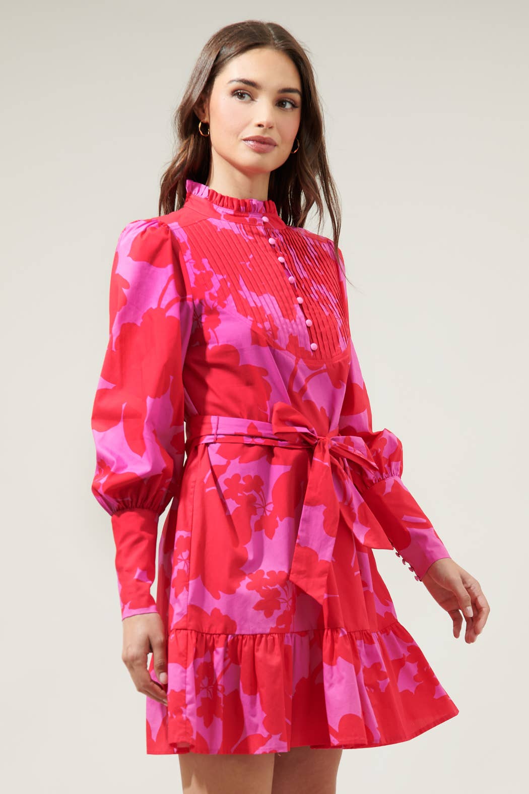 Briff Floral Beacher Pintuck Shift Dress: PINK-RED-MUL / XS