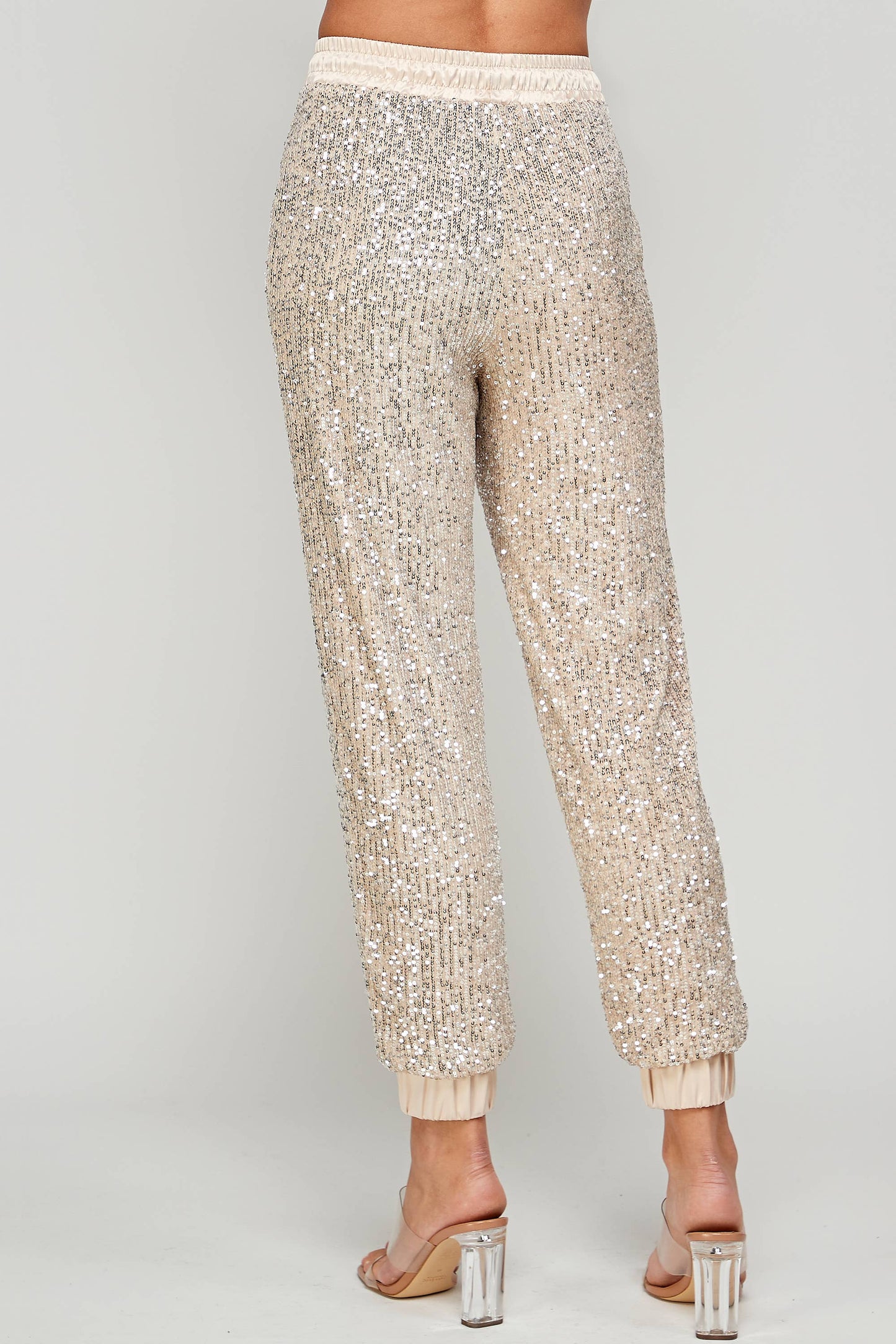 SEQUIN JOGGERS: Champagne