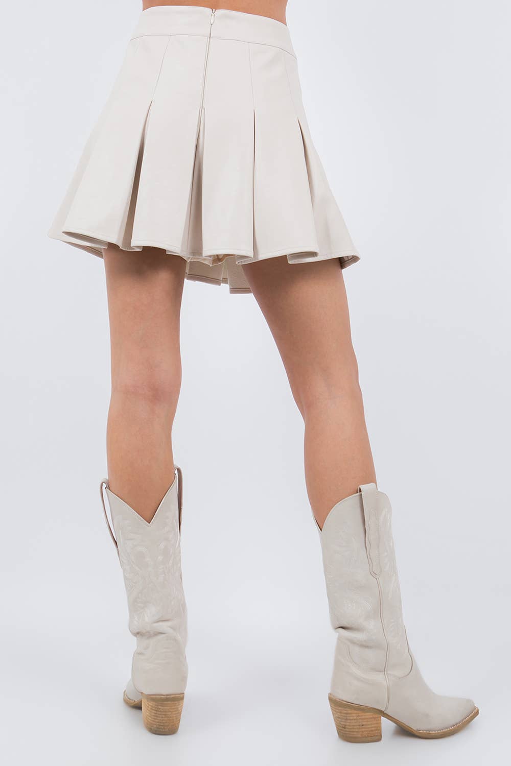 Faux Leather Pleat Skort: Beige
