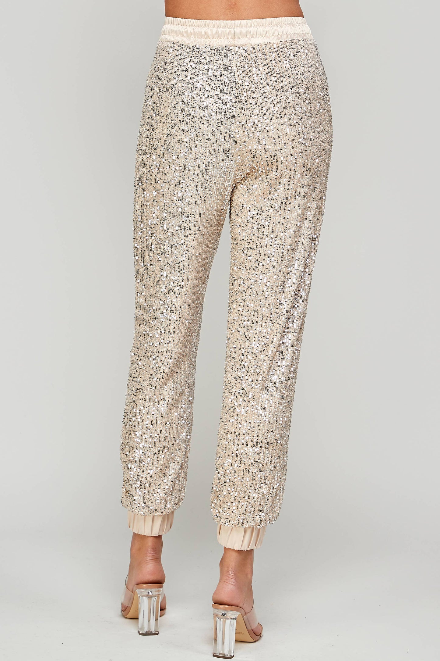SEQUIN JOGGERS: Champagne