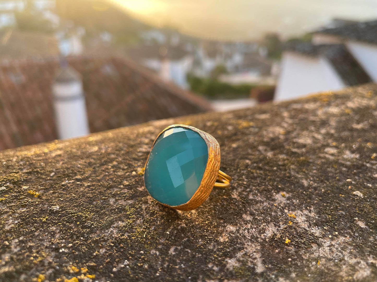 Amazonite Large Square Gemstone Ring, Adjustable