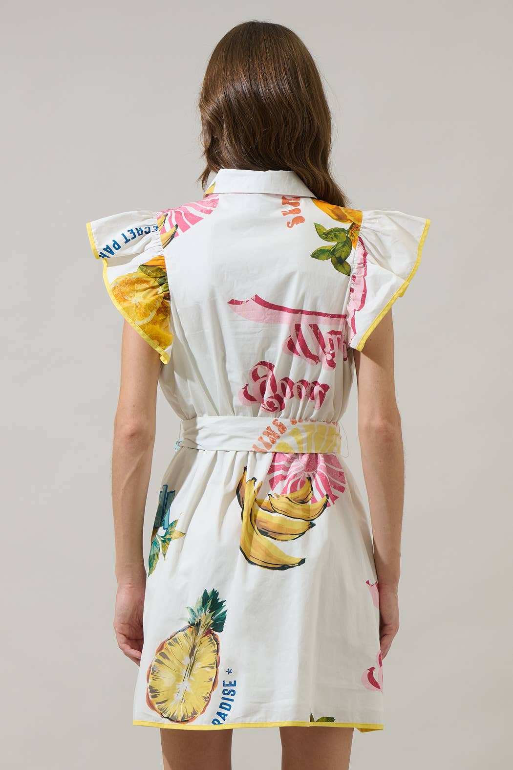 Zahra Island Maia Ruffle Collared Mini Dress: Ivory Multi