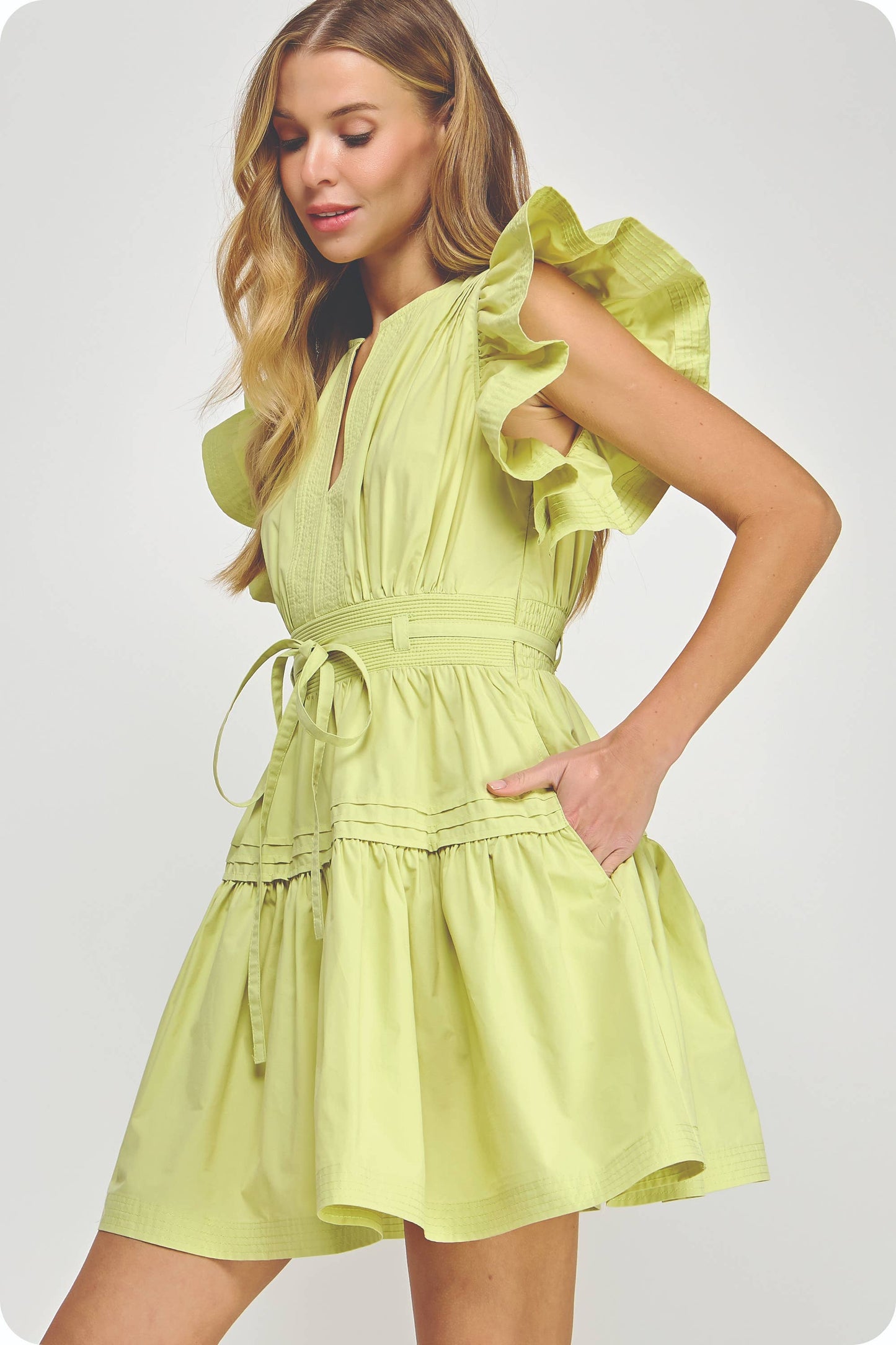 Flutter Sleeve Poplin Mini Dress: Pink