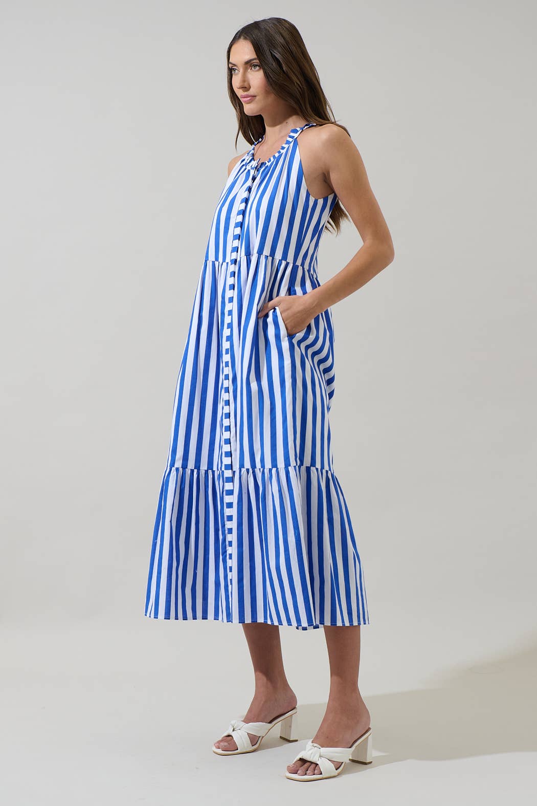 *PREORDER* Bey Stripe Zelie Sleeveless Midi Dress: Blue & White