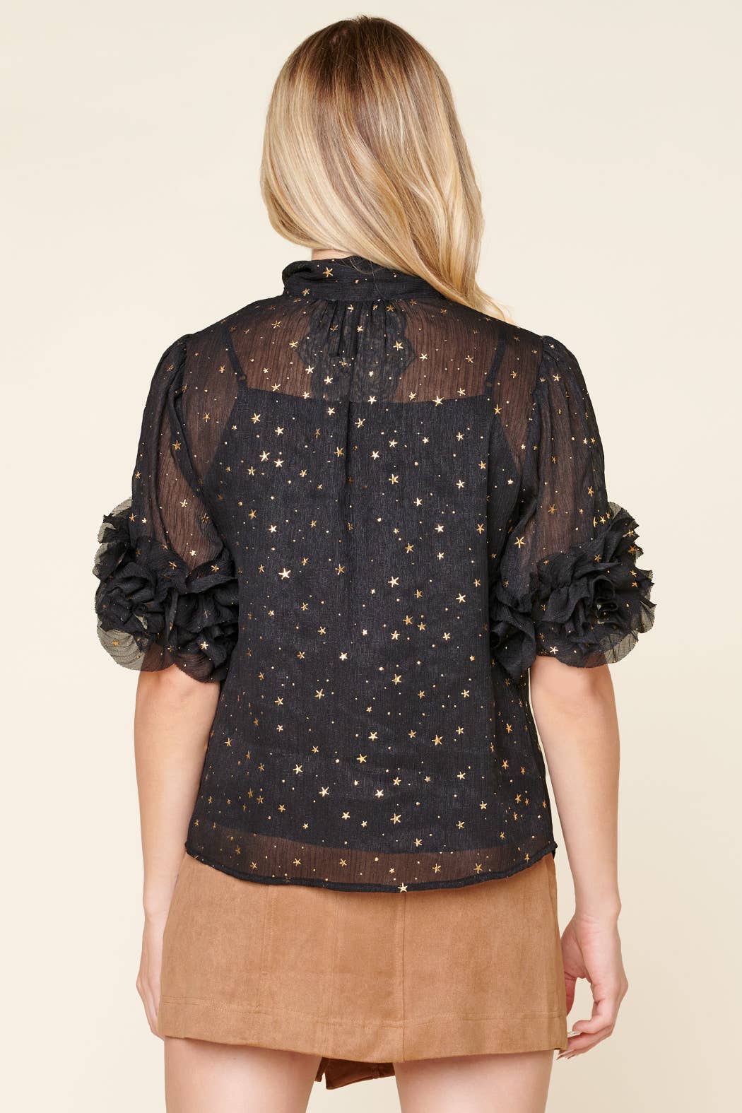 Cosmic Dreams Lida Tie Neck Top: BLACK-MULTI
