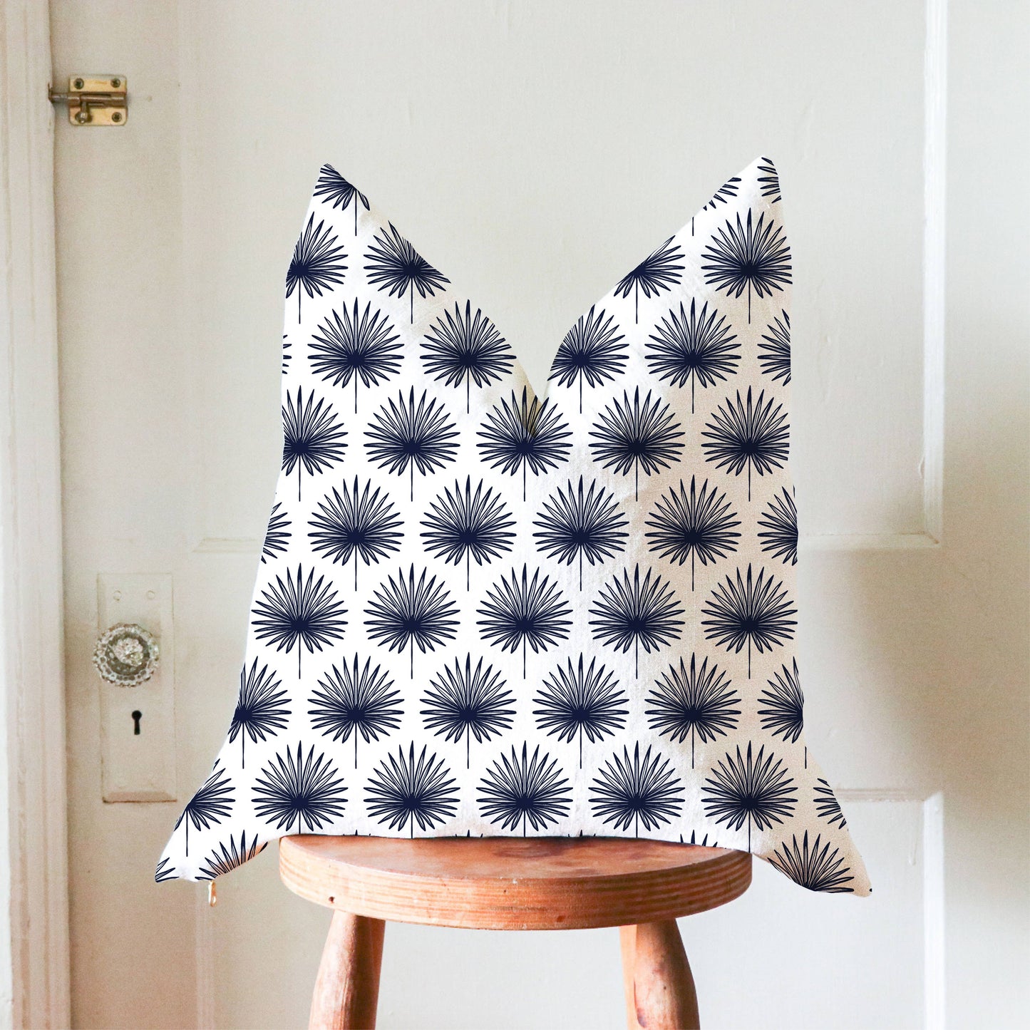 Linen Pillow Cover in Palm Leaves Pattern: Blue / 22x22 inches
