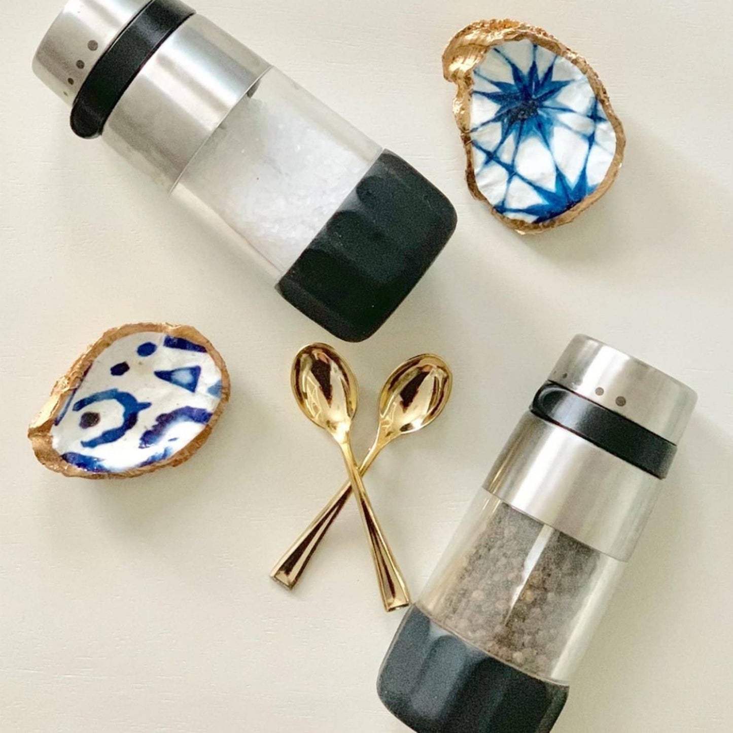 Salt & Pepper Set: Natural Oyster w/ Mother of Pearl spoons