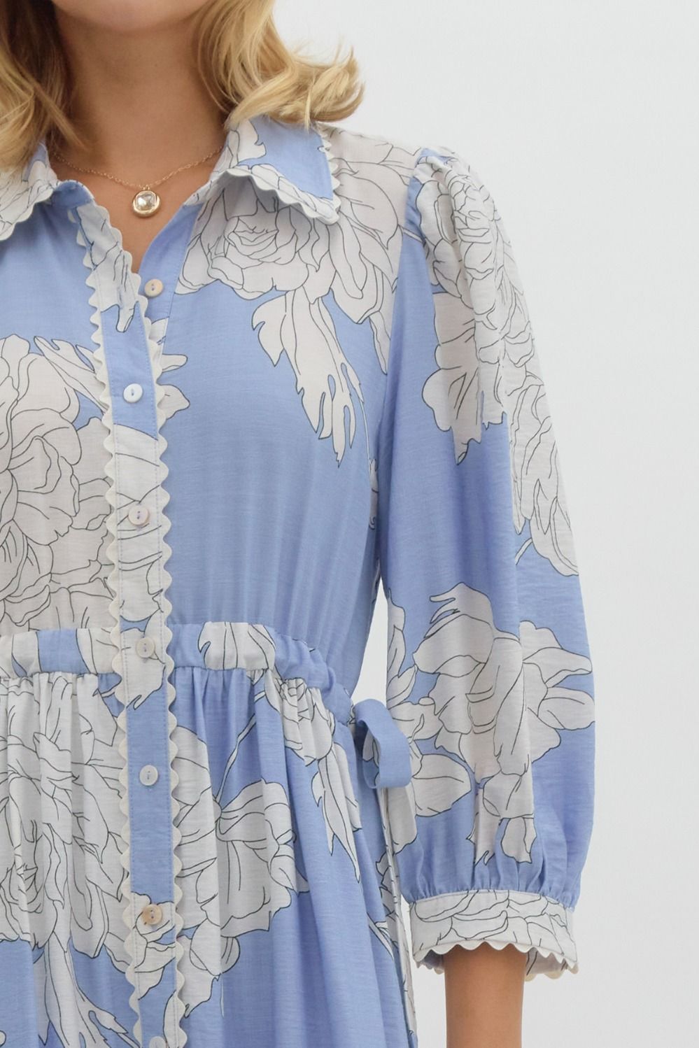 Floral Button Up Midi: Blue & White