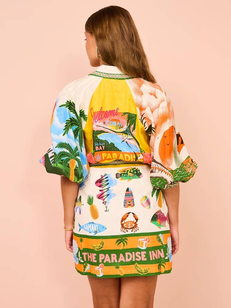 Paradise multi print mini dress Casual belt Shirt Dress