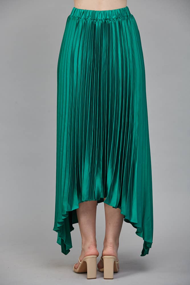 PLEATING DETAIL ASYMMETRICAL MIDI SKIRT:EMERALD GREEN