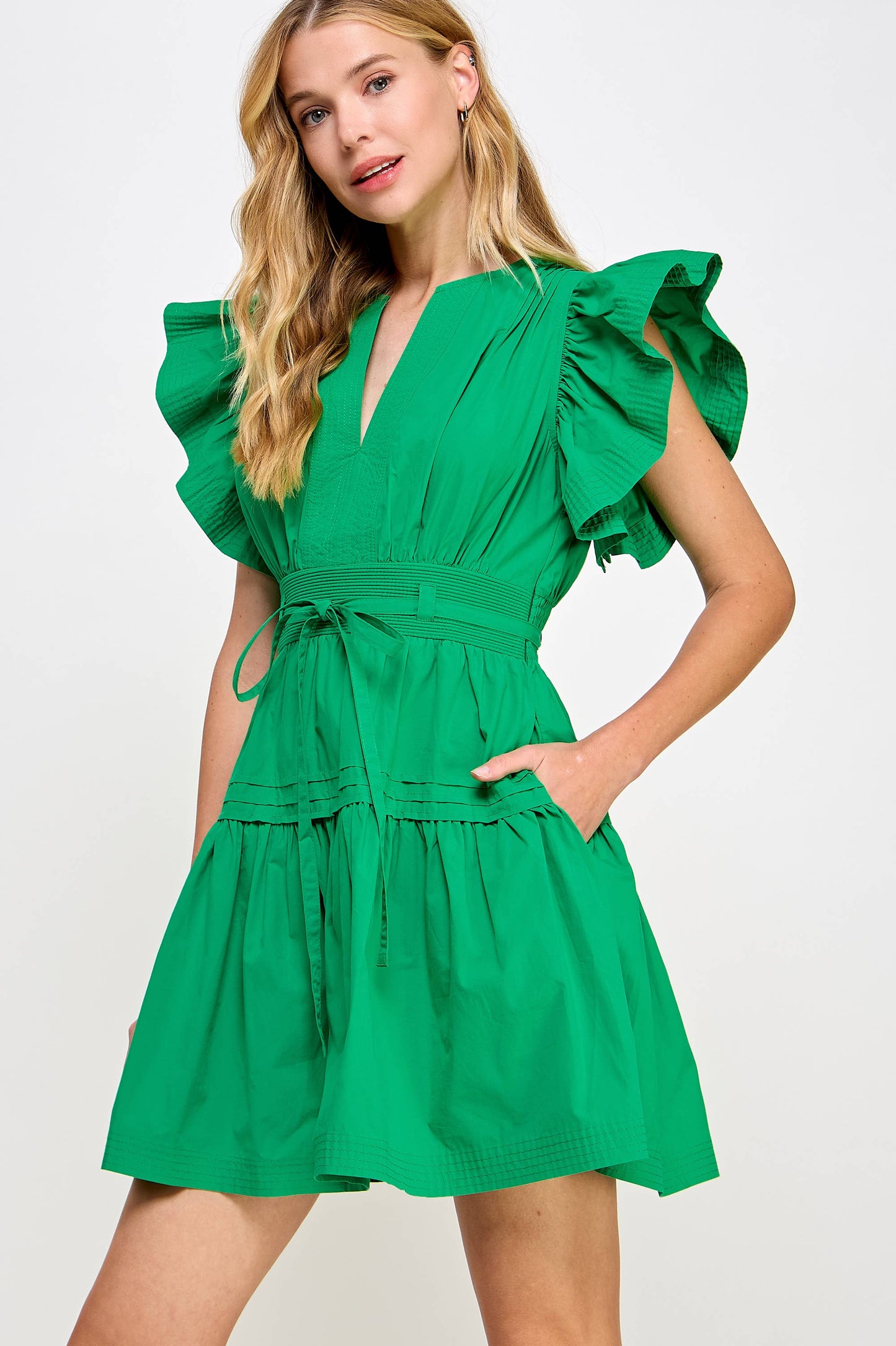 Flutter Sleeve Poplin Mini Dress: Pink