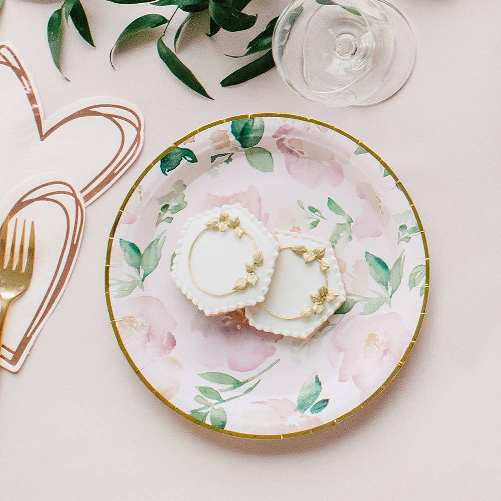 Large Round Disposable Paper Party Plates - Floral Garden