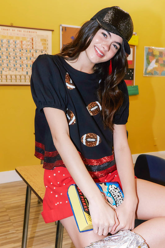 Gameday Sequin Football Patch Tee