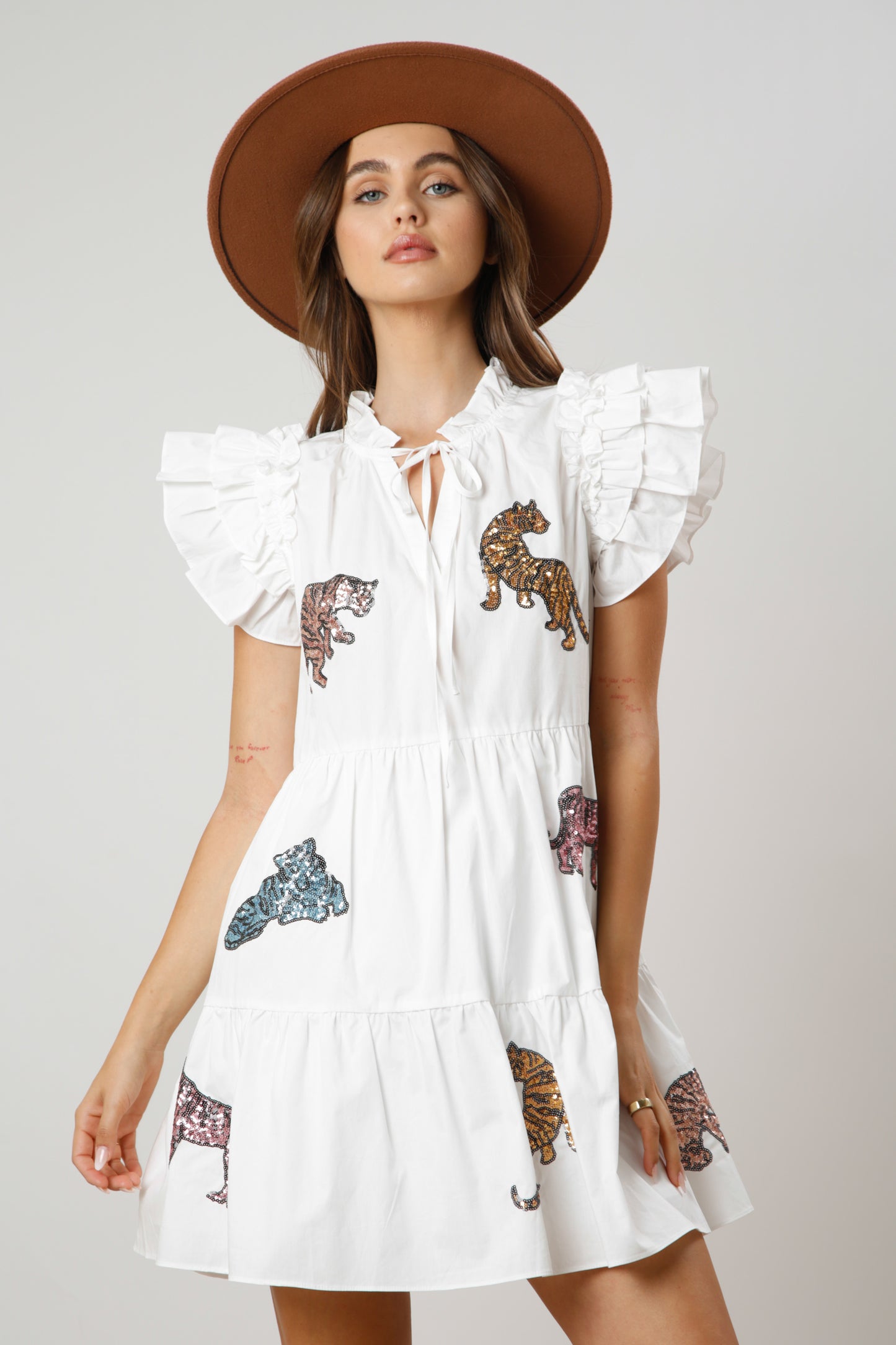 Sequin Tiger Tiered Mini Dress