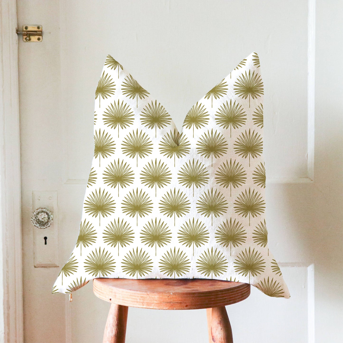 Linen Pillow Cover in Palm Leaves Pattern: Taupe / 22x22 inches