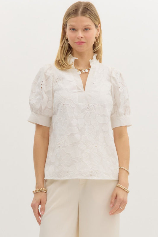 Lace Short Sleeve Top: White