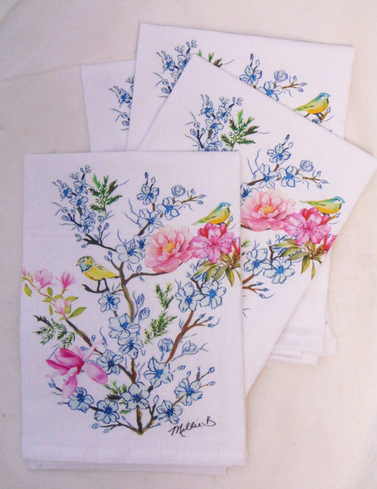 Limited Edition Watercolor Blossoms Pink Flour Sack Towel