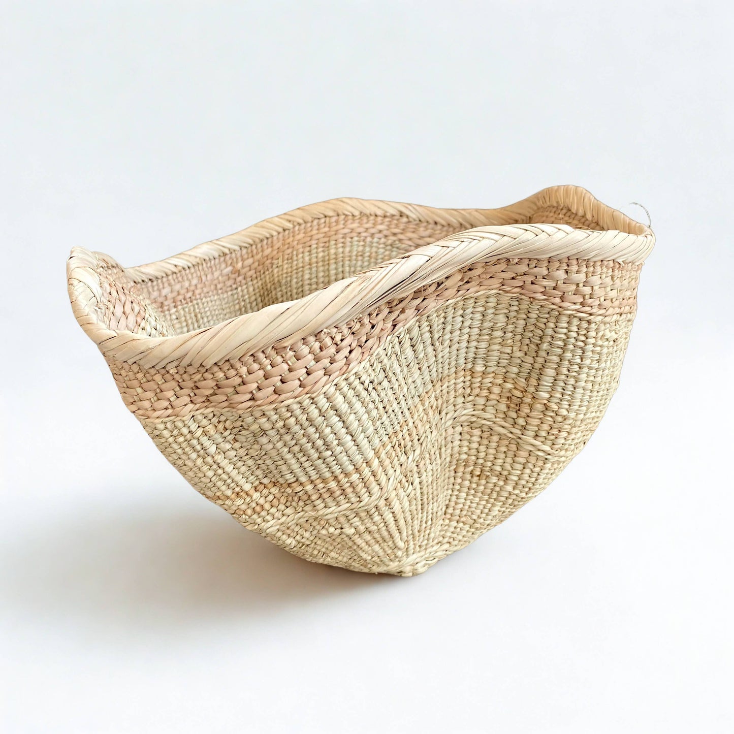 Dramatic Rippled Palm Leaf Dancing Basket: Large