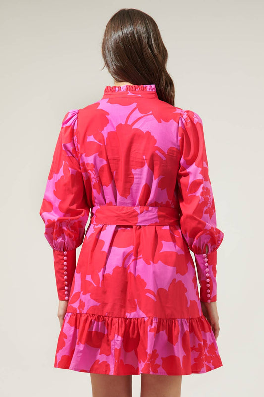 Briff Floral Beacher Pintuck Shift Dress: PINK-RED-MUL