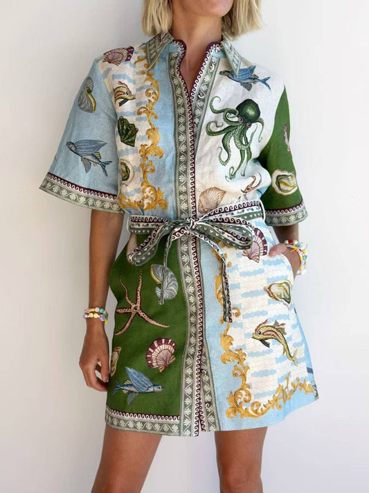 Deep Sea Dreaming Short Sleeve Shirt Dress