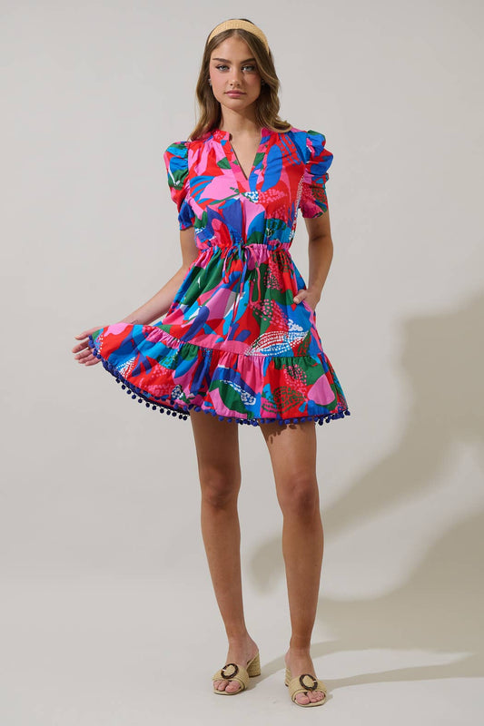 Floral Gerica Shift Mini Dress: Pink, Blue & Green