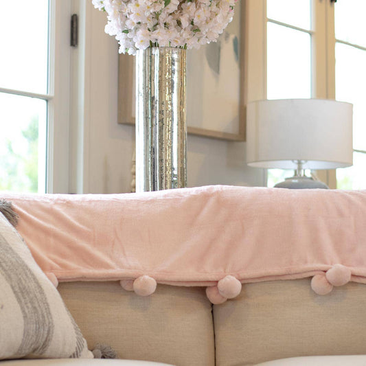 Cozy Pom Pom Throw, Light Pink