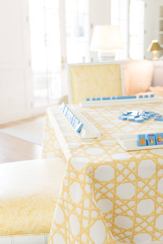 Scalloped Square Table Topper: Gold Cane