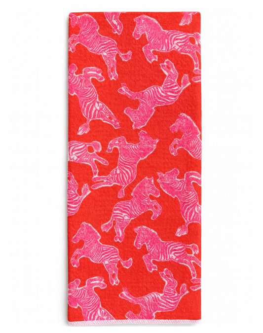 Preppy Pink and Red Zebra Kitchen Towel