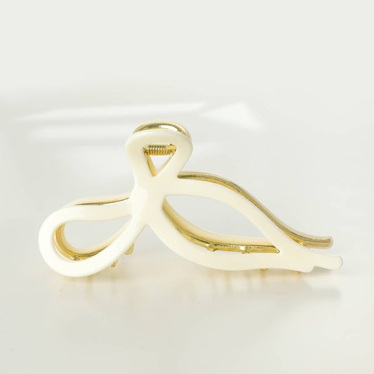 Large Ribbon Bow Metal Claw Clip: White