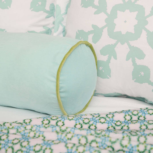 Spa Blue Velvet Bolster Pillow: 8" x 24" Bolster Pillow