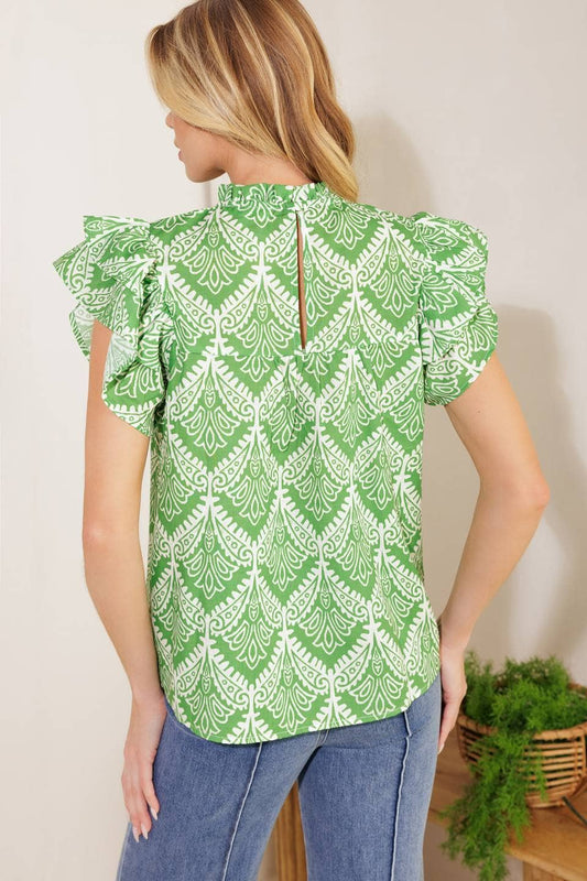 A printed woven top : Green
