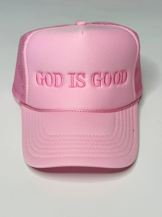 God is Good Trucker Hat: Light Pink