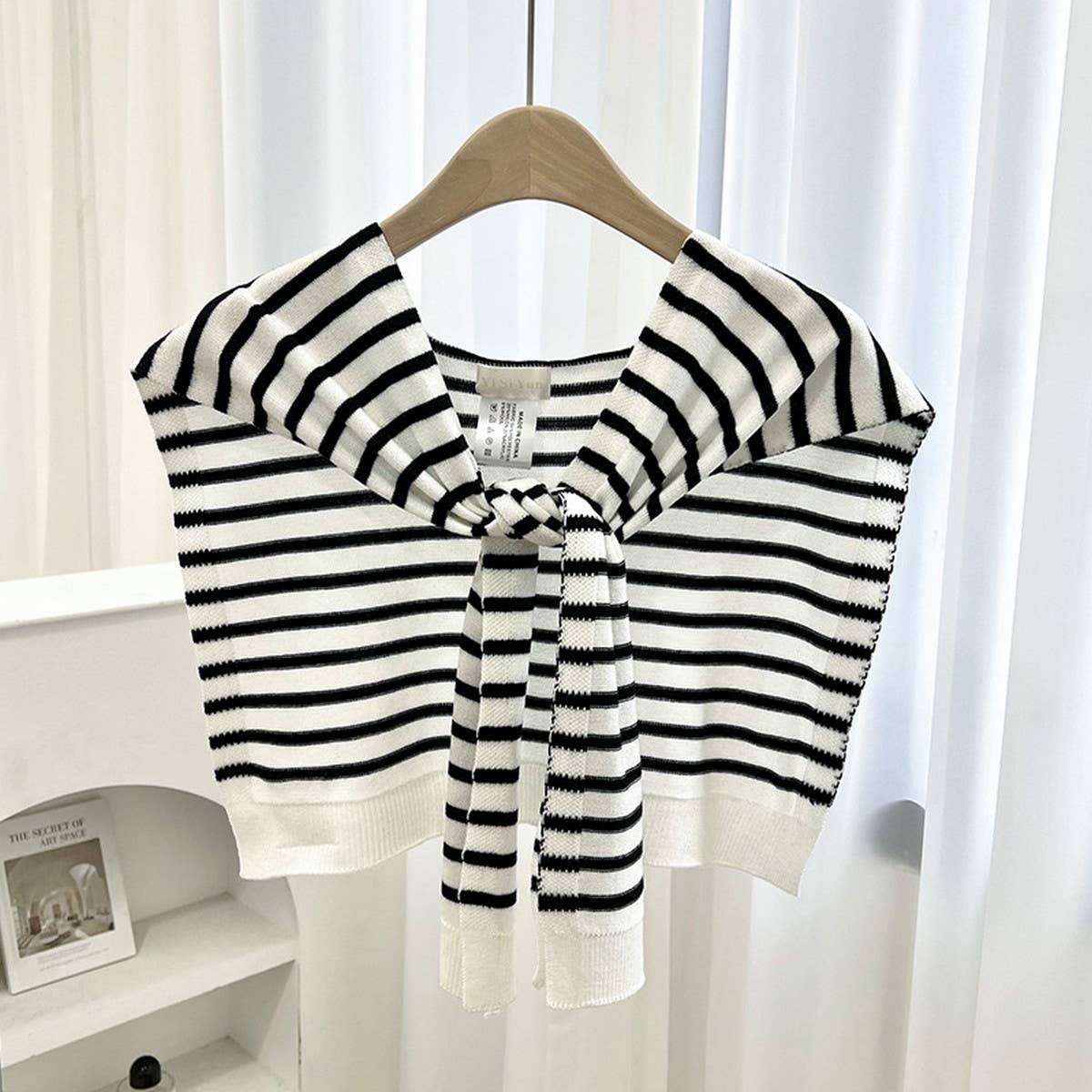 STRIPED KNITTED OUTER SHAWL_CWASC0758: Black / (OS) 1