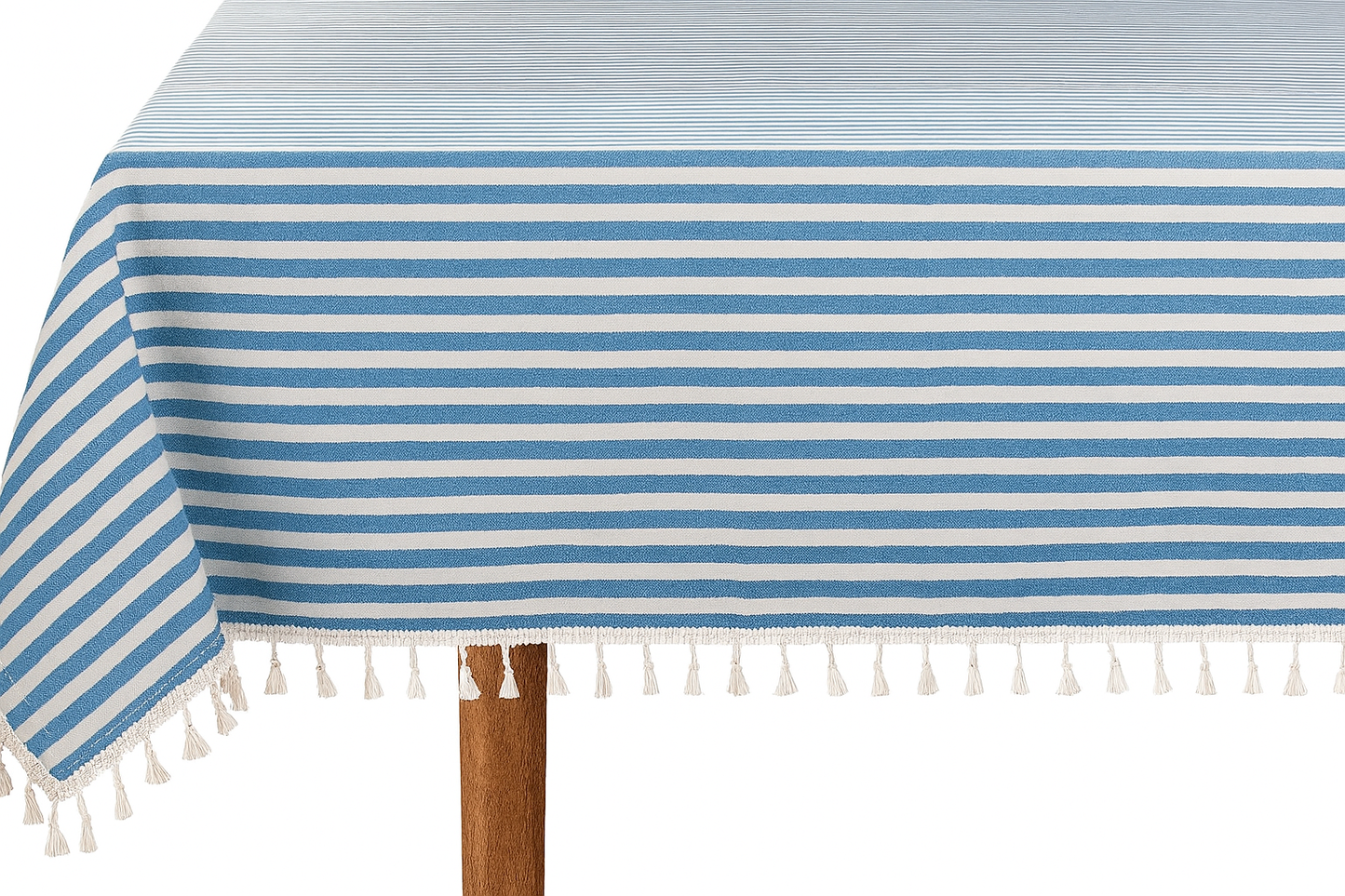French Blue Simply Striped Tasseled Cotton Blend Tablecloth: 55"x55"