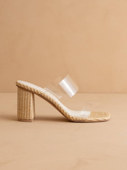 The Francee Transparent Double Strap Raffia Heel: NATURAL