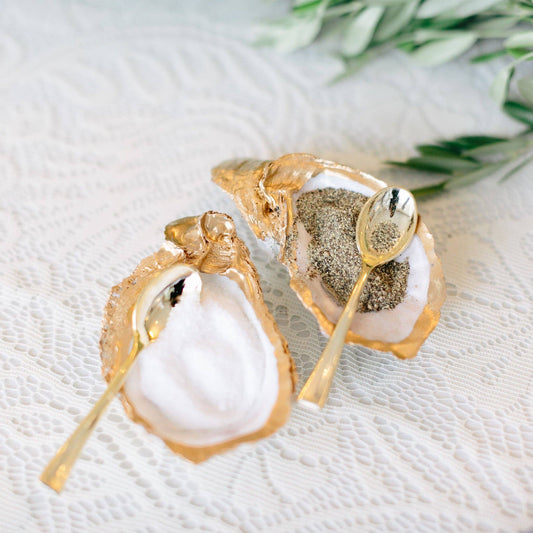 Salt & Pepper Set: Natural Oyster w/ Mother of Pearl spoons