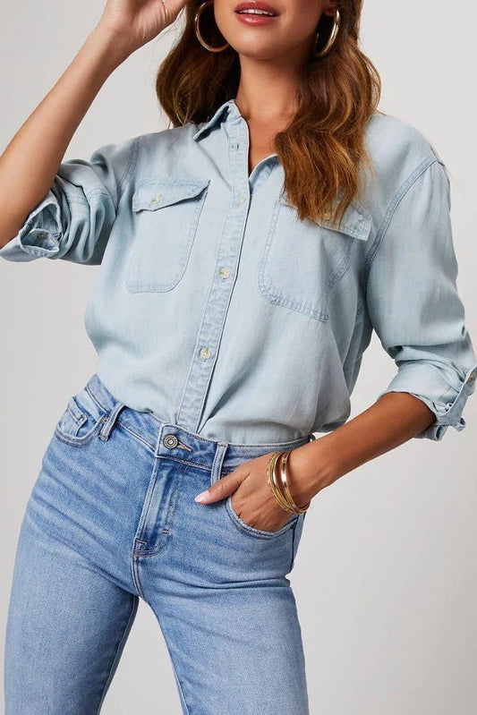 Azurae Washed Denim long sleeve shirt: Light blue