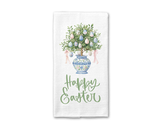 Easter Chinoiserie Blue Vase Spring Kitchen Towel Preppy