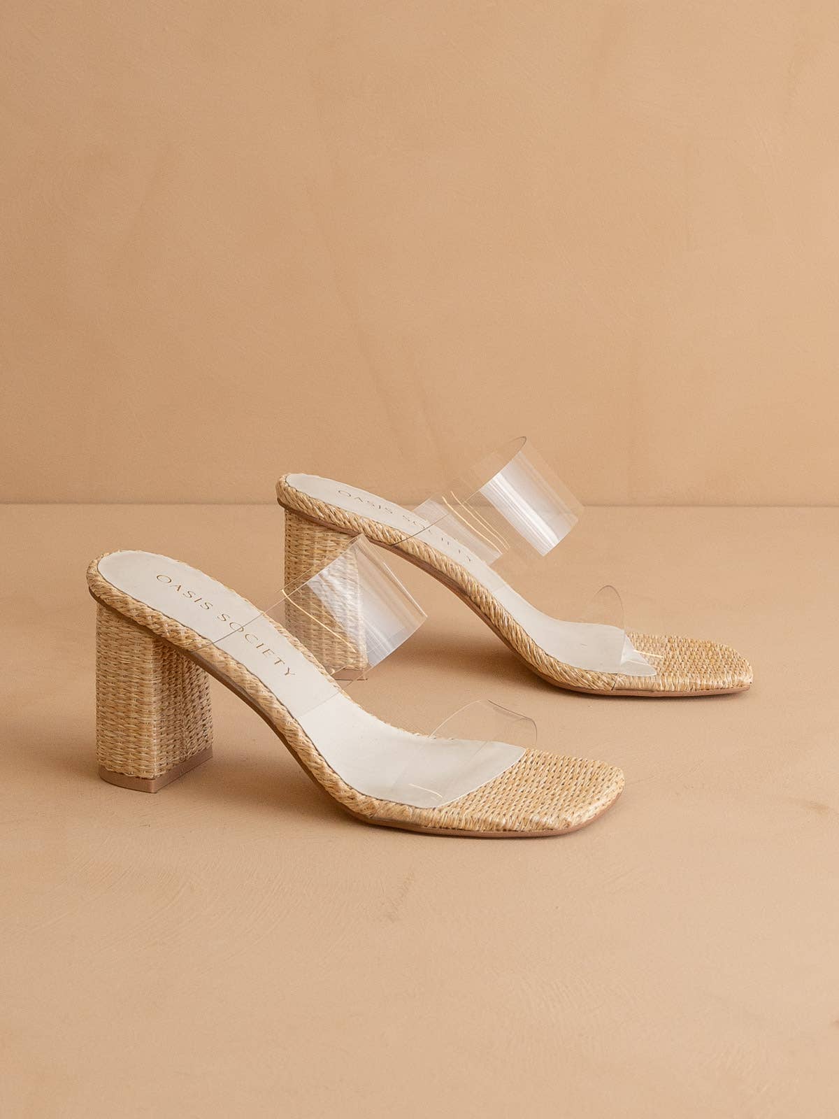 The Francee Transparent Double Strap Raffia Heel: NATURAL