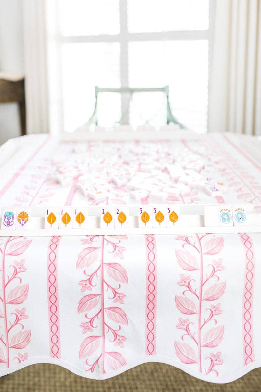 Scalloped Square Table Topper: Pink Botanical