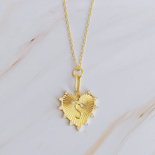 Clip Hanging Initial Heart Necklace: S