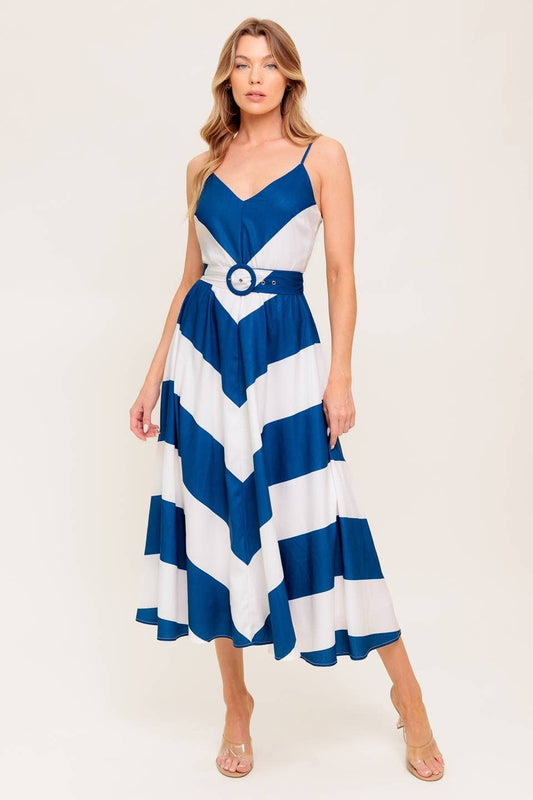 Belted Sundress: Navy & White