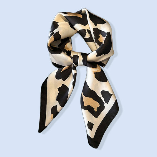 Leopard Print Satin Square Scarf, Hair Wrap_CWASC1425: White / (OS) 3