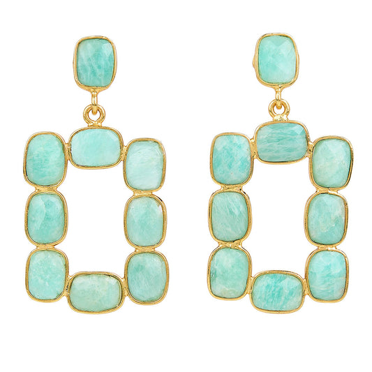 Amazonite Mini Oprah Rectangular Bezel Open Drop Earrings