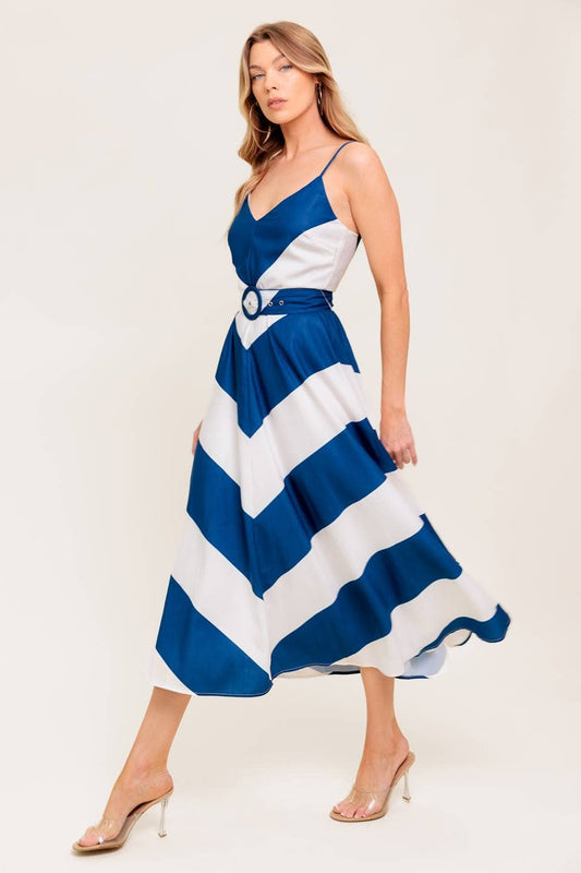 Belted Sundress: Navy & White