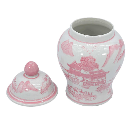 Small Chinoiserie Ceramic Decorative Tea & Ginger Jar 8": Pink